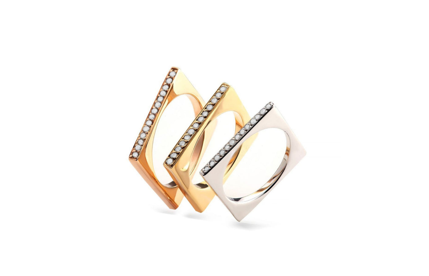 Anel Quadrado com Diamantes em Ouro Rosé, Amarelo e Branco 18k